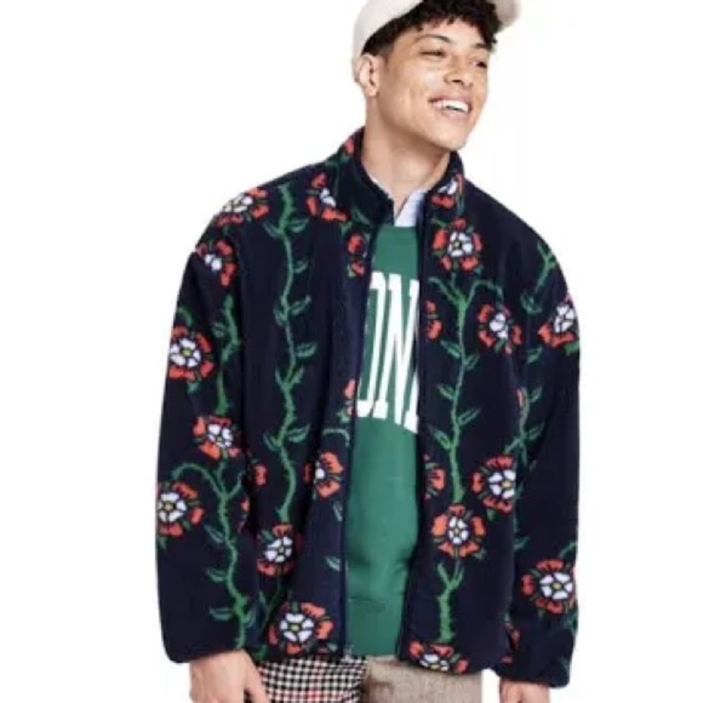 Rowing Blazers Navy Floral Teddy Jacket